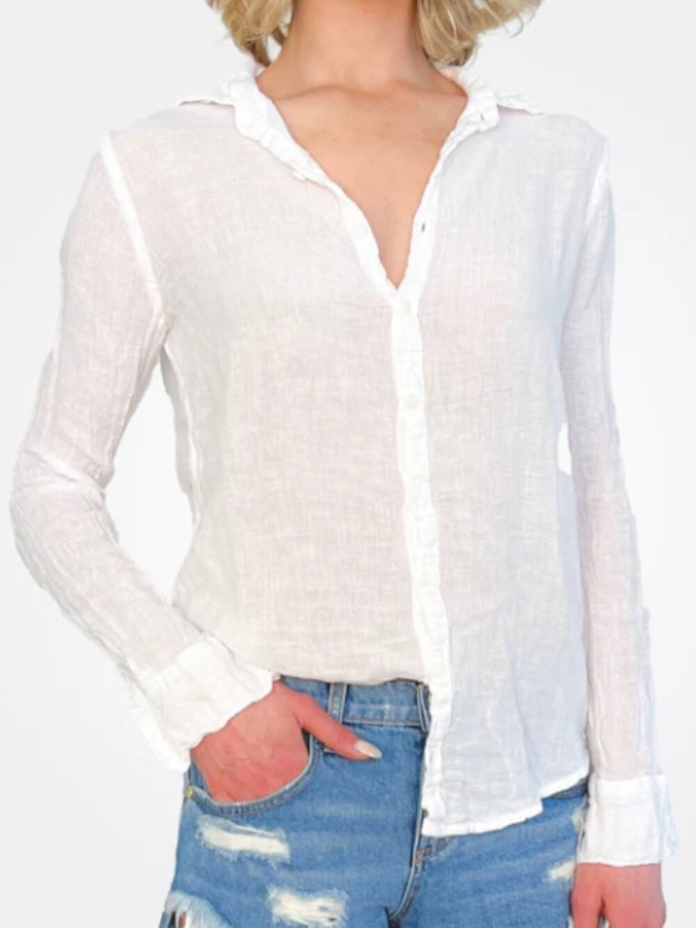 CP Shades Romy Linen Shirt in White, Size Extra Small XS